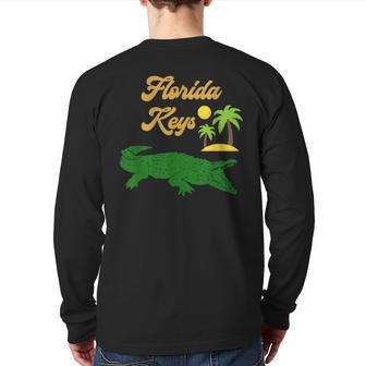 Florida Keys Alligator Sun Palm Trees Tropical Souvenir Back Print Long Sleeve T-shirt | Mazezy