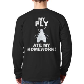 My Fly Ate My Homework Housefly Insect Back To School Kid Back Print Long Sleeve T-shirt | Mazezy