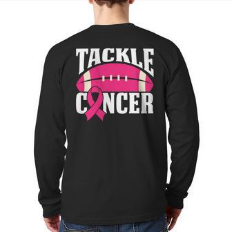 Football Cancer Breast Awareness Tackle Pink Ribbon Back Print Long Sleeve T-shirt - Seseable