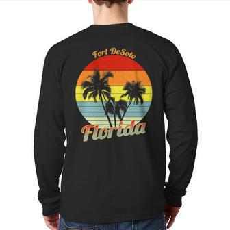 Fort Desoto Florida Retro Tropical Palm Trees Vacation Back Print Long Sleeve T-shirt | Mazezy