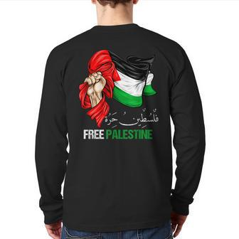 Free Gaza Free Palestine Flag Arabic Jerusalem Human Rights Back Print Long Sleeve T-shirt - Monsterry CA