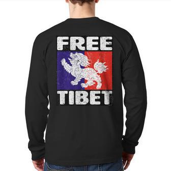 Free Tibet Flag Snow Lion Vintage Graphic Back Print Long Sleeve T-shirt | Mazezy