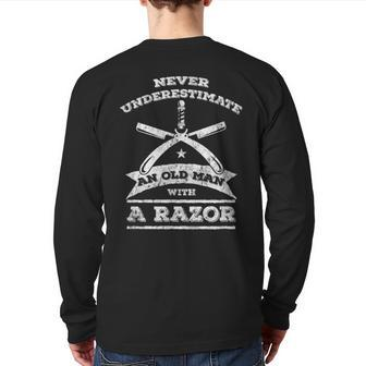 Barber -Never Underestimate An Old Man With A Razor Back Print Long Sleeve T-shirt - Seseable