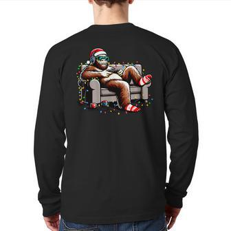 Bigfoot Gamer Christmas Sasquatch Xmas Believer Men Back Print Long Sleeve T-shirt | Mazezy