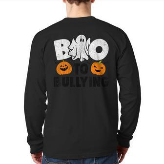 Boo To Bullying Orange Unity Day Halloween Teacher Kid Back Print Long Sleeve T-shirt - Monsterry