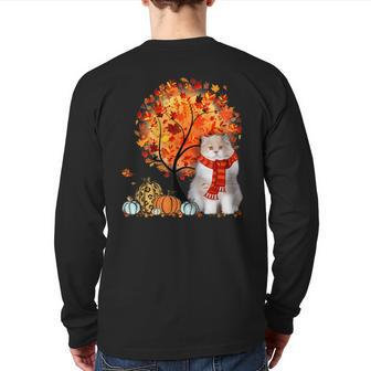 British Longhair Cat Thanksgiving Autumn Cat Lover Back Print Long Sleeve T-shirt | Mazezy