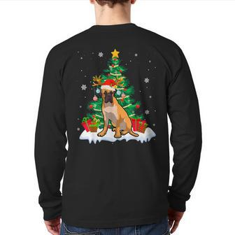 Bullmastiff Dog Tree Christmas Lights Xmas Pajama Back Print Long Sleeve T-shirt | Mazezy