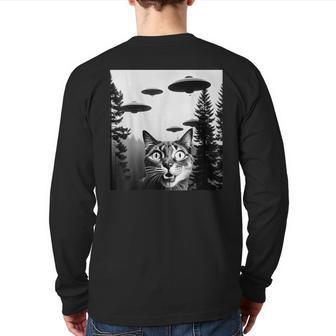 Cats With Alien Ufo Spaceship Cat Lovers Back Print Long Sleeve T-shirt | Mazezy