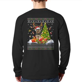 Christmas Lights Yorkie Dog Xmas Ugly Sweater Back Print Long Sleeve T-shirt - Monsterry UK
