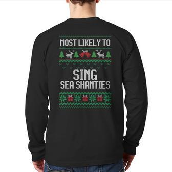 Christmas Ugly Sweater Family Dinner Sea Shanties Back Print Long Sleeve T-shirt | Mazezy
