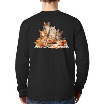 Cute Cat Lover Celebrating Thanksgiving Autumn Dinner Back Print Long Sleeve T-shirt | Mazezy