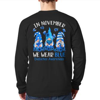 Cute Gnomes Wear Blue For Type1 Diabetes Awareness Back Print Long Sleeve T-shirt | Mazezy