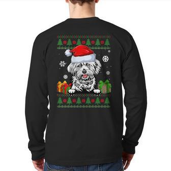 Dog Lovers Lhasa Apso Santa Hat Ugly Christmas Sweater Back Print Long Sleeve T-shirt - Monsterry