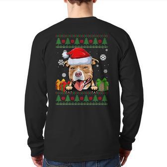 Dog Lovers Pitbull Santa Hat Ugly Christmas Sweater Back Print Long Sleeve T-shirt - Monsterry CA