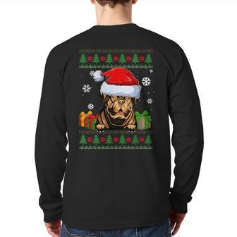 Dogue De Bordeaux Santa Hat Ugly Christmas Sweater Back Print Long Sleeve T-shirt - Monsterry DE