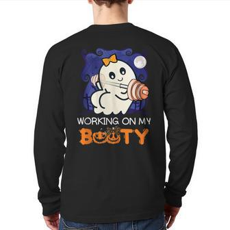 Halloween Gym Ghost Working On My Booty Boo-Ty Back Print Long Sleeve T-shirt - Seseable