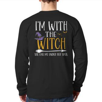 Halloween Matching Couples Costume I'm With The Witch Back Print Long Sleeve T-shirt - Thegiftio UK