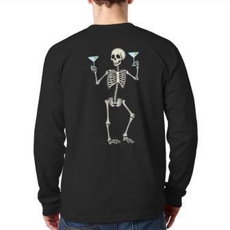 Halloween Skeleton Drinking Martini Cocktail Back Print Long Sleeve T-shirt - Thegiftio UK