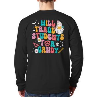 Halloween Will Trade Students For Candy Cute Ghost Kid Back Print Long Sleeve T-shirt - Monsterry AU