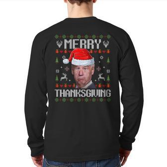 Joe Biden Merry Thanksgiving Ugly Christmas Sweater Back Print Long Sleeve T-shirt | Mazezy