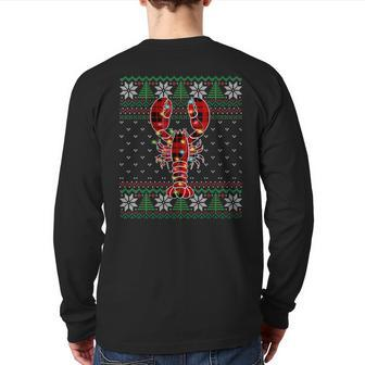 Lobster Ugly Sweater Christmas Animals Lights Xmas Back Print Long Sleeve T-shirt | Mazezy