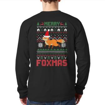 Merry Foxtmas Ugly Christmas Sweater Fox Santa Hat Back Print Long Sleeve T-shirt - Thegiftio UK