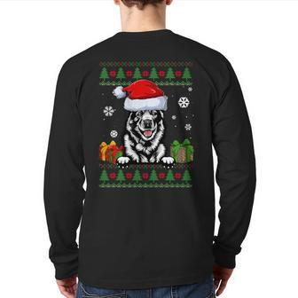 Norwegian Elkhound Santa Hat Ugly Christmas Sweater Back Print Long Sleeve T-shirt - Monsterry DE