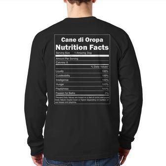 Nutrition Facts Pet Dog Cane Di Oropa Back Print Long Sleeve T-shirt | Mazezy