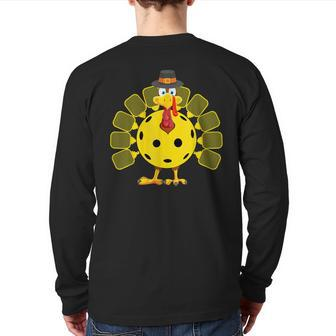 Pickleball Thanksgiving Golf Ball Turkey Lover Back Print Long Sleeve T-shirt - Monsterry