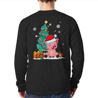 Pig Lovers Cute Pig Santa Hat Ugly Christmas Sweater Back Print Long Sleeve T-shirt - Monsterry