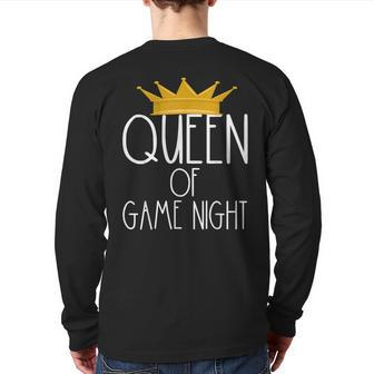 Queen Of Game Night Card Games Boardgame Winner Crown Back Print Long Sleeve T-shirt | Mazezy