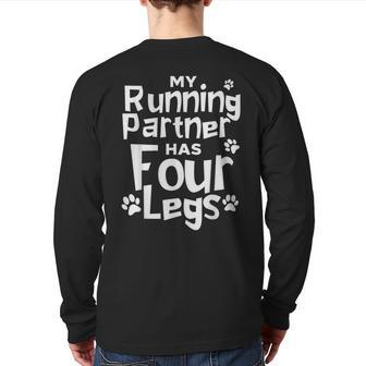 Running Dog Marathon Runners Four Legs Back Print Long Sleeve T-shirt | Mazezy