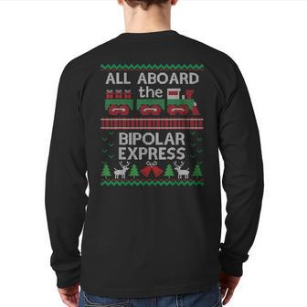 Ugly Sweater Bipolar Express Christmas Train Back Print Long Sleeve T-shirt | Mazezy