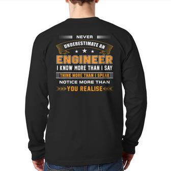 Never Underestimate An Engineer Apparel Back Print Long Sleeve T-shirt - Monsterry UK