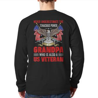 Veteran Grandpa Never Underestimate Back Print Long Sleeve T-shirt - Thegiftio UK