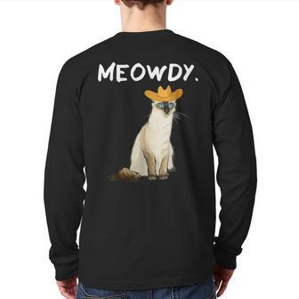Western Meowdy Balinese-Javanese Cat Pun Howdy Cowboy Back Print Long Sleeve T-shirt | Mazezy