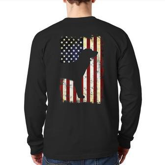 German Longhaired Pointer Silhouette American Flag Back Print Long Sleeve T-shirt | Mazezy