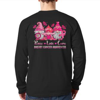 Gnome Peace Love Cure Pink Ribbon Breast Cancer Awareness Back Print Long Sleeve T-shirt - Seseable