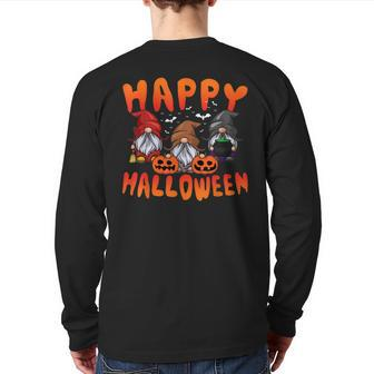 Gnomes Halloween Greeting Holiday Pumpkin Creepy Halloween Back Print Long Sleeve T-shirt - Seseable