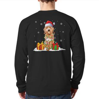 Goldendoodle Santa Christmas Tree Lights Xmas Pajama Dogs Back Print Long Sleeve T-shirt - Monsterry UK