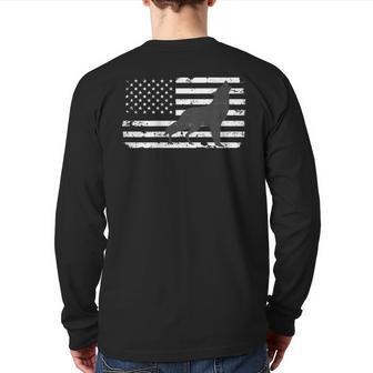 Gray Lone Wolf Distressed American Flag Back Print Back Print Long Sleeve T-shirt | Mazezy