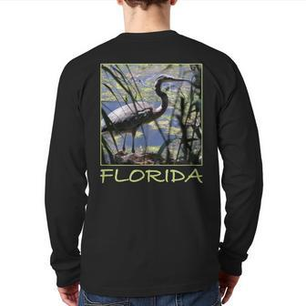 Great Blue Heron Florida’S Waterbird Aesthetic Graphic Back Print Long Sleeve T-shirt | Mazezy