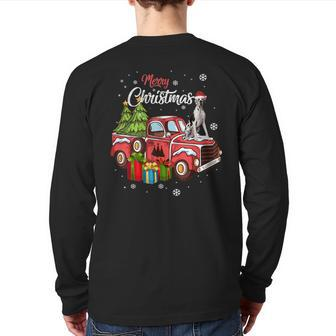 Great Dane Riding Red Truck Merry Christmas X-Mas Back Print Long Sleeve T-shirt | Mazezy