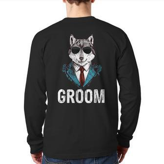 Grooms Wolf Bachelor Wedding Groomsmen Team Party Back Print Long Sleeve T-shirt | Mazezy