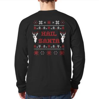 Hail Santa Heavy Metal Xmas Ugly Holiday Sweater Back Print Long Sleeve T-shirt | Mazezy