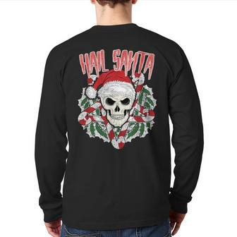 Hail Santa Ugly Christmas Skull Pentagram Back Print Long Sleeve T-shirt | Mazezy