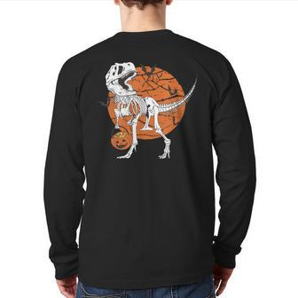 Halloween Boys Dinosaur Skeleton T Rex Scary Pumpkin Moon Back Print Long Sleeve T-shirt - Seseable