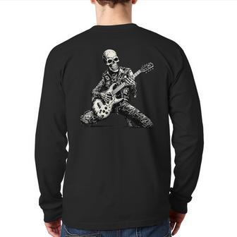 Halloween Skeleton Playing Guitar Rock And Roll Skull Back Print Long Sleeve T-shirt - Seseable