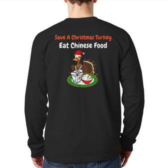 Hanukkah Save A Turkey Eat Chinese Food Back Print Long Sleeve T-shirt | Mazezy
