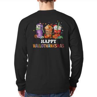 Happy Hallothanksmas Pumpkin Spice Cups Back Print Long Sleeve T-shirt - Thegiftio UK